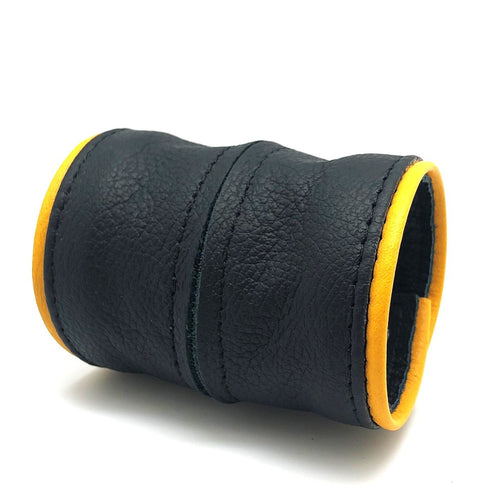 Poignet bracelet de force en cuir - Noir/Jaune- avec zip