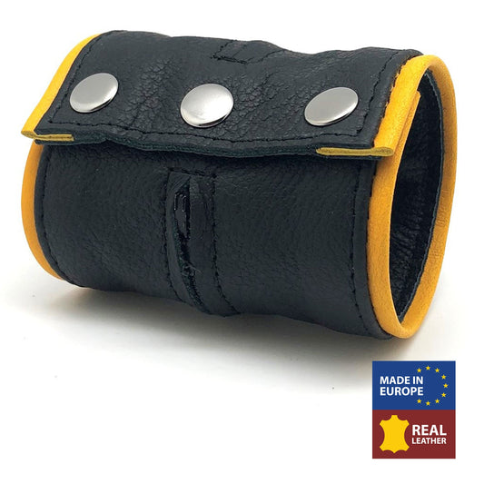 Poignet bracelet de force en cuir - Noir/Jaune- avec zip