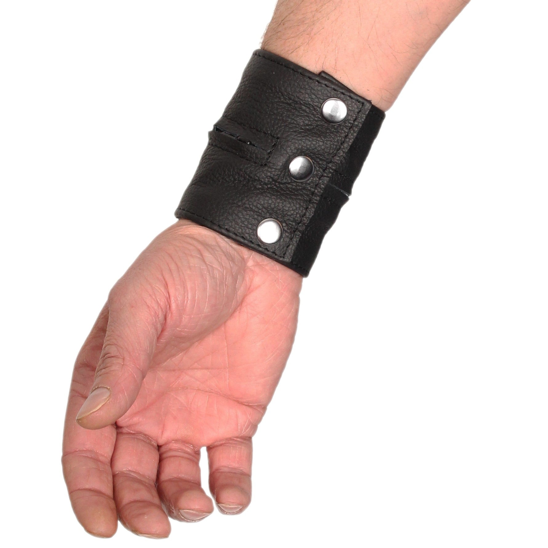 Poignet bracelet de force en cuir - Noir/Noir- avec zip