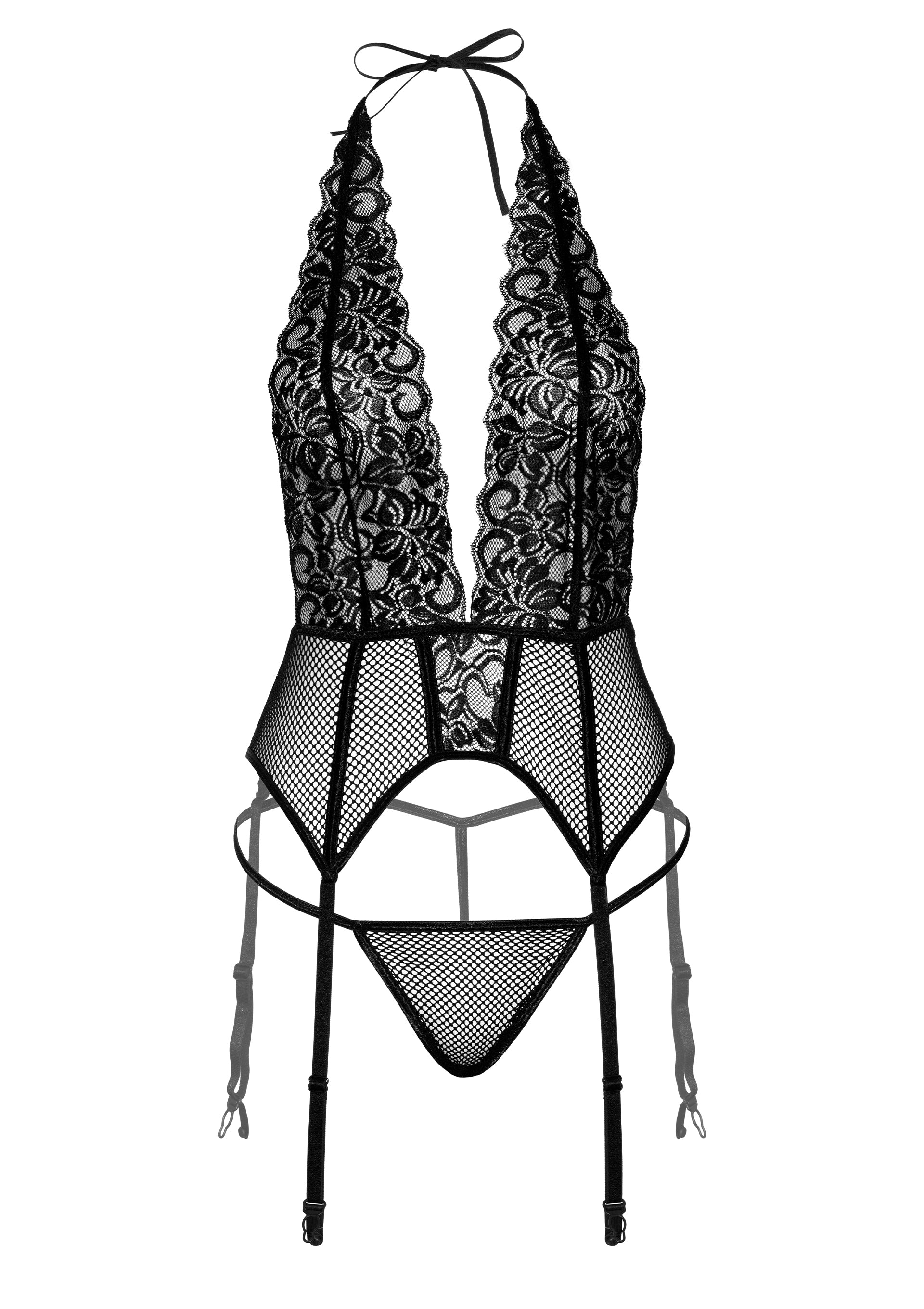 Porte-Jarretelles String Lace and Net Cami Garter Noir