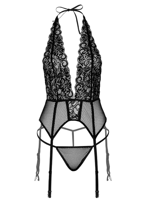 Porte-Jarretelles String Lace and Net Cami Garter Noir