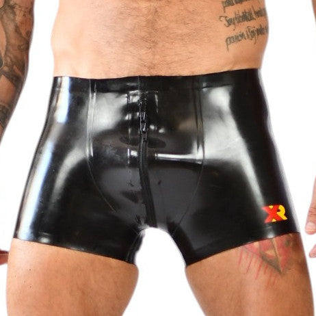 Short en latex Xrub avec zip Avant/Arrière Noir-Bleu