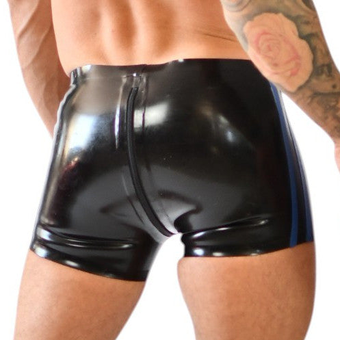 Short en latex Xrub avec zip Avant/Arrière Noir-Bleu