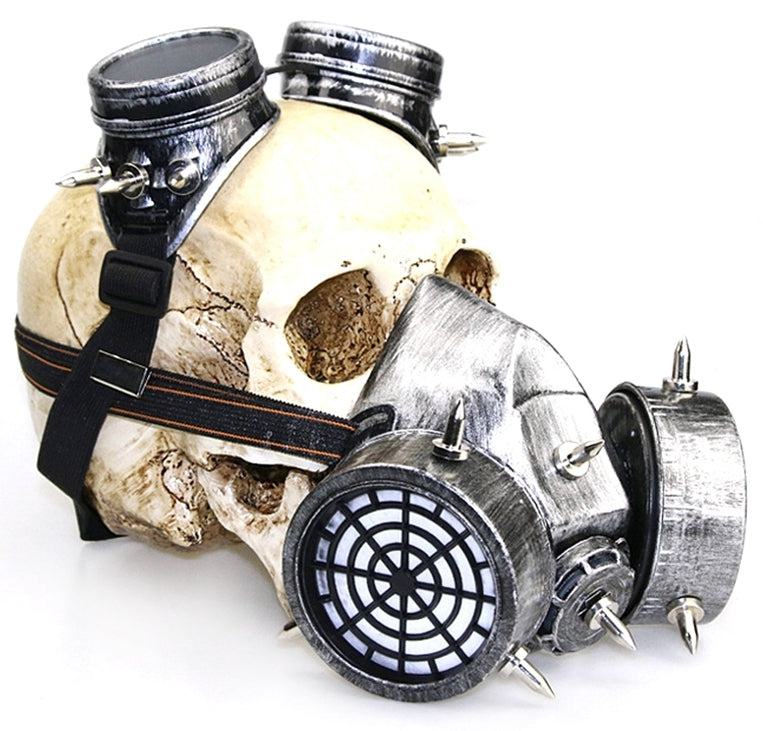Masque à gaz et lunettes Rivets Silver Argenté