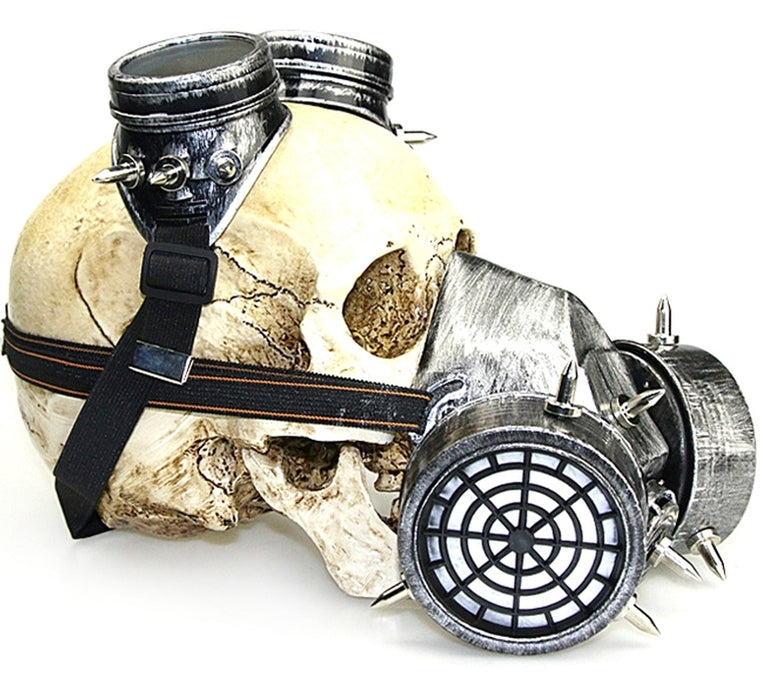 Masque à gaz et lunettes Rivets Silver Argenté