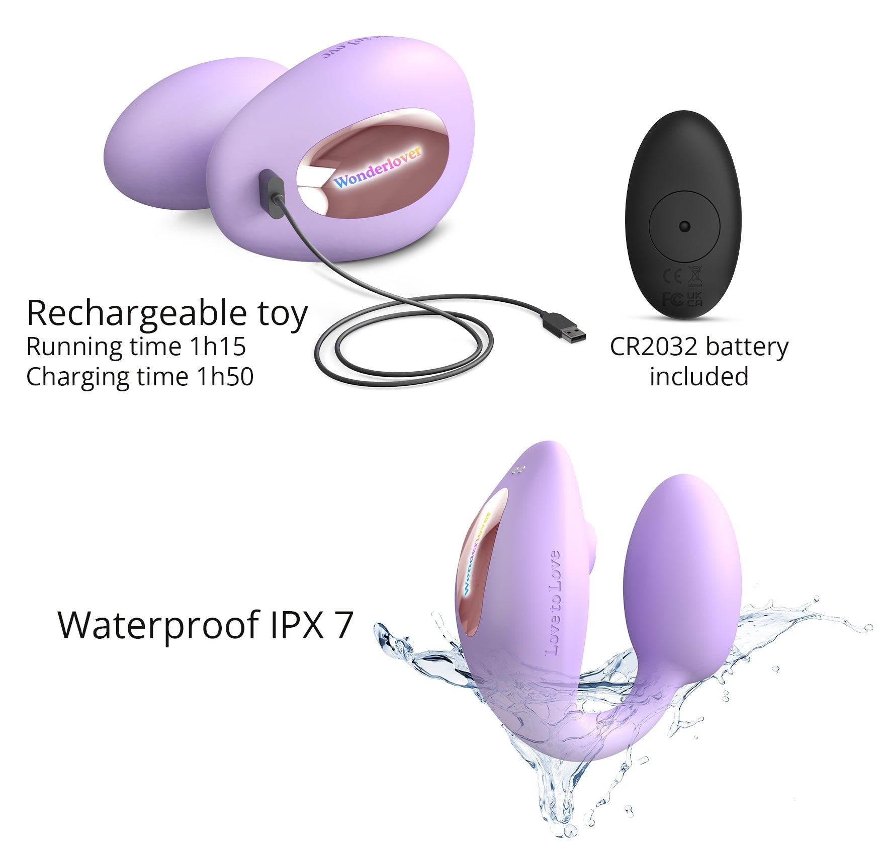 Stimulateur Clitoris et Point G Wonderlover Love to Love Mauve