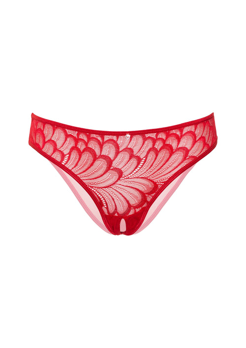 String avec ouverture intime Crotch Hip Rouge