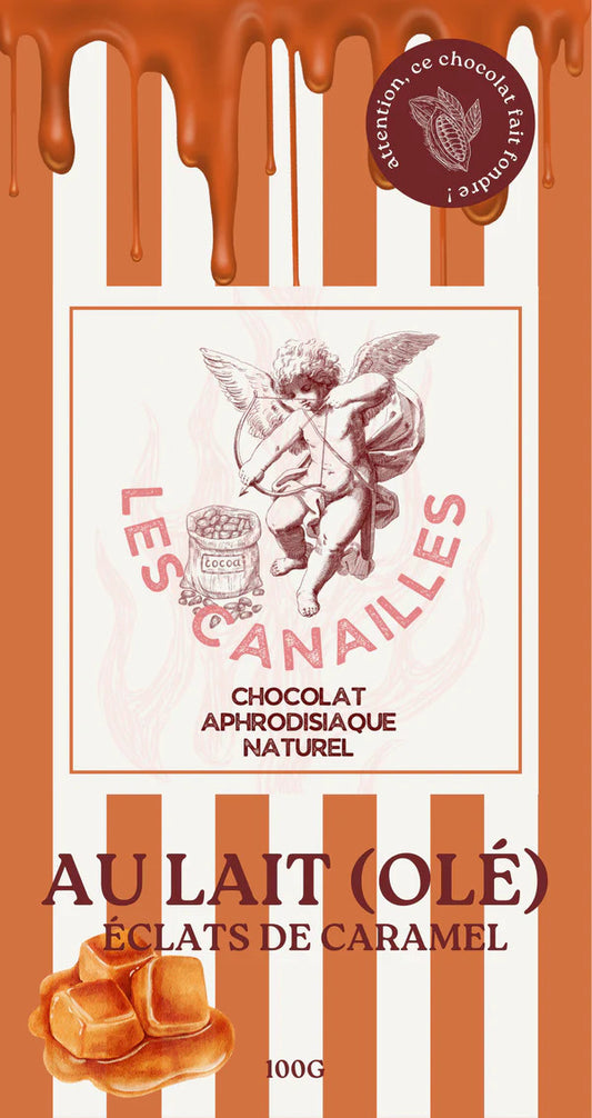 Tablette de Chocolat Aphrodisiaque Au lait (Olé) Éclats de Caramel 100g