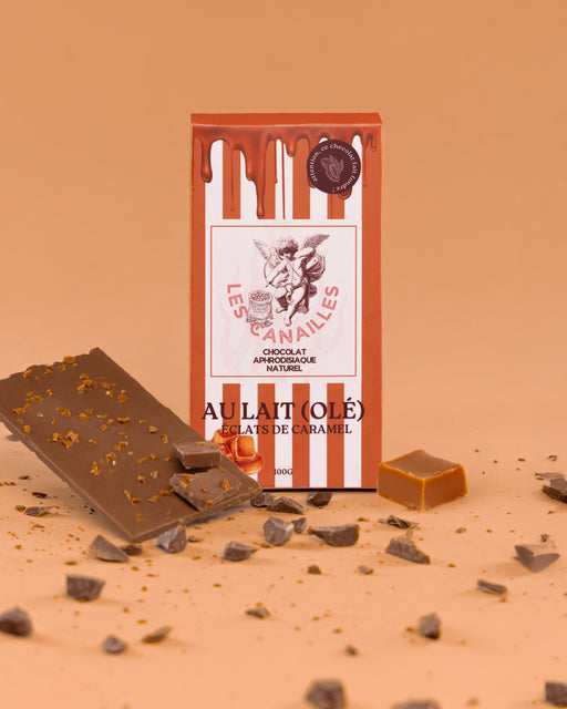 Tablette de Chocolat Aphrodisiaque Au lait (Olé) Éclats de Caramel 100g