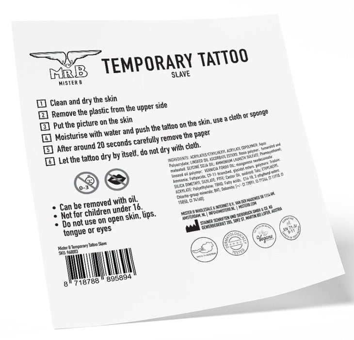 Tatouage éphémère MrB Slave 10 x 10cm